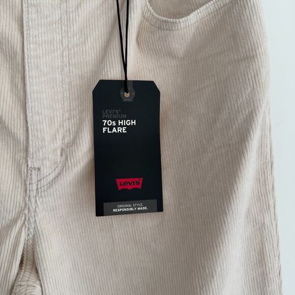 Levis 70s Rise High Flare Corduroy Pants Womens 33x34 Ivory Bell Bottom Boho - Picture 7 of 10